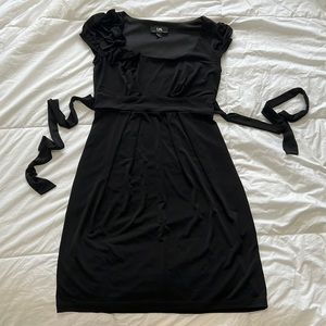 Black Dress with Floral Detail and Waist Tie